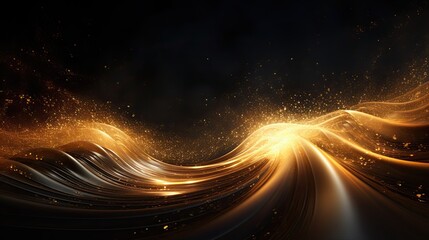 Image of digital art, featuring a radiant gold particles wave.