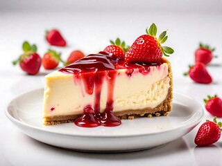 Close up strawberry cheesecake. A Generative AI Digital Illustration. 