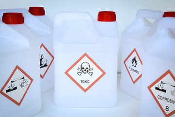 Warning symbol for chemical hazard on chemical container