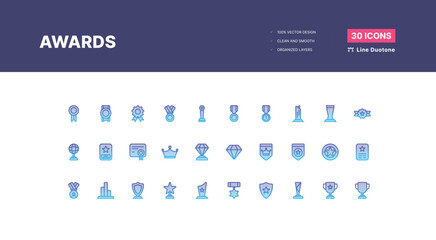 Reward and Badges Icons Pack. Set of premium award icons - Line Duotone