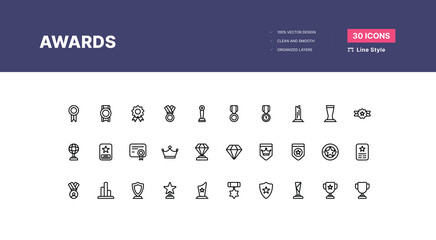 Reward and Badges Icons Pack. Set of premium award icons - Line Style