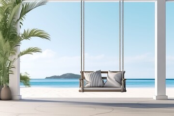Luxury House Veranda With Beach View And Hanging Swing