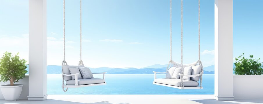 Luxury House Veranda With Sea View And Hanging Swing