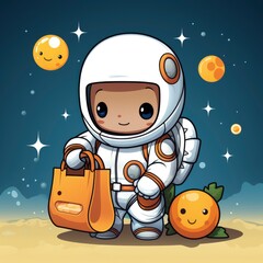 Astronaut Bring Earth Moon Paper Bag,Cartoon Illustration, For Printing