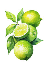 lime watercolor clipart cute isolated on white background