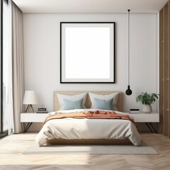 Fototapeta na wymiar Modern Bedroom Mockup Frame | Interior Design Template