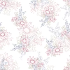 Fototapeten Vector seamless minimalistic pattern in delicate shades with botanical elements for printing on fabrics and paper © Алла Губа