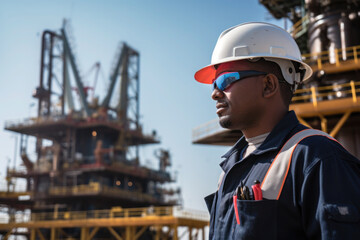 Portrait of man, oil gas refinery industry factory worker