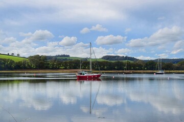 A boat on the Tamar river, which separates the counties of Devon and Cornwall in England.  Taken at Weir Quay, Bere  Alston, Devon. 