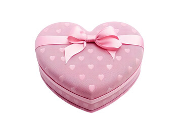 pink gift box for valentine day in the form of a heart, isolated on white PNG
