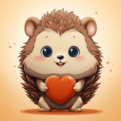 Obraz premium Hedgehog Holding Love HeartIcon,Cartoon Illustration, For Printing