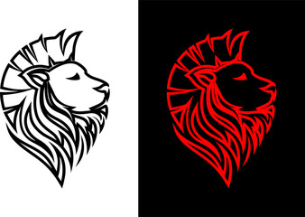 lion head logo (mohawk hairstyle) thick line art style