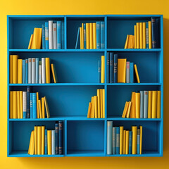  Blue books on a yellow shelf stock photo
