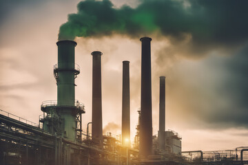 Fototapeta na wymiar Factory smokestacks emit fumes that are harmful substances that damage the environment