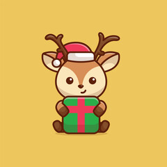 Cute deer huge christmas gift box simple cartoon vector illustration christmas concept icon isolated