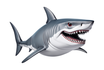 white shark fun character cartoon isolated on transparent background