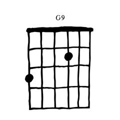 Guitar Chords doodle, note and melody hand drawn
