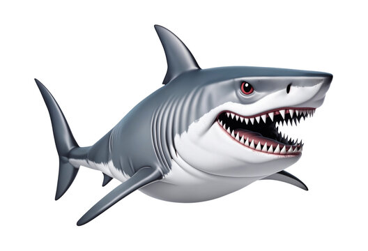 white shark fun character cartoon isolated on transparent background