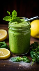 Fototapeta premium A fresh green smoothie with lemon