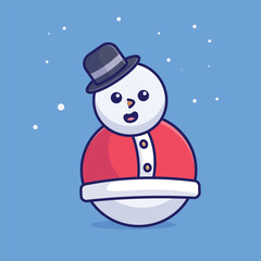 Cute snowman with  hat  simple cartoon vector illustration holiday concept icon isolated