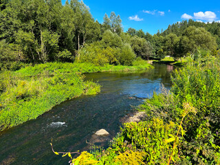 Lomiczka mountain river in Poland near Sniezka Mountain