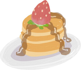 strawberry pancake slice cute oil brush painting coffee bakery and tea set