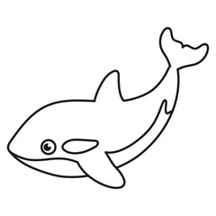 cartoon killer whale sketch line icon, vector illustration of outline cute animal isolated on white background