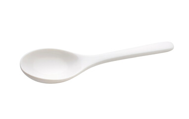 White Ceramic Spoon On Transparent Background.