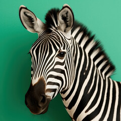 Fototapeta na wymiar A black striped zebra with brown eyes 