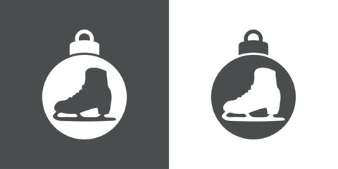 Tiempo de Navidad. Bota para patinaje sobre hielo. Logo con silueta de bola de navidad con patín para hielo para su uso en invitaciones y felicitaciones