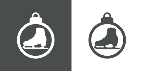 Tiempo de Navidad. Bota para patinaje sobre hielo. Logo con silueta de bola de navidad con patín para hielo para su uso en invitaciones y felicitaciones
