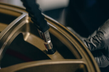 close up of a car wheel tube