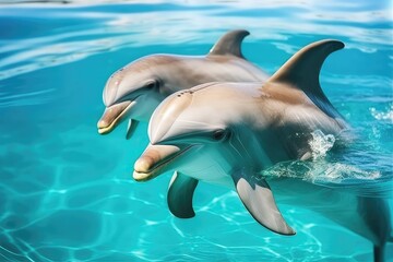 Naklejka premium Bottlenose Dolphins In Pristine Blue Water
