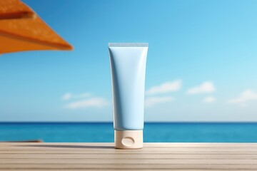 Sun Protection Cream On Sunny Summer Beach Setting