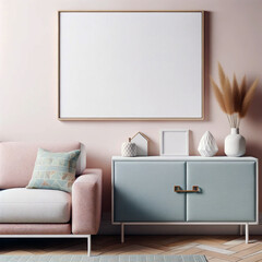 Mockup poster in a peaceful ambience interior design. Canvas. Art.