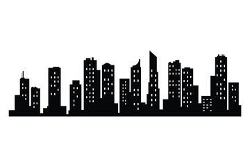 Vector city silhouette. Modern urban landscape. High buildings with windows. Illustration on white background