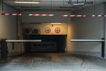 Entrance to underground city parking - closed public parking below ground level