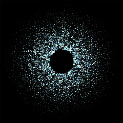 Round blue tinsel frame on black background. Vector illustration. Holiday card design. eps 10