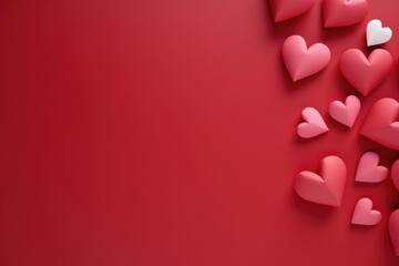 red background for Valentine's Day with 3D hearts