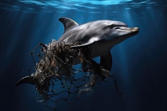 Trapped Dolphin, An Unintentional Victim Of Fishing Nets