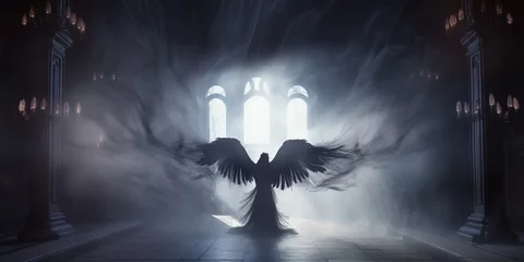 Foto op Plexiglas Dark angel in the dark and foggy church. © Marc Andreu