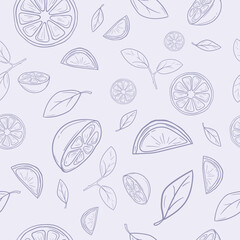 Seamless vector pattern for wrapping paper with fruits orange leaves on light background