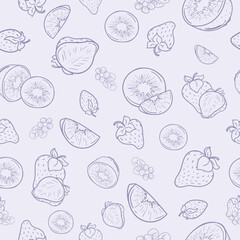 Seamless vector pattern for gift paper with strawberry and kiwi on light background