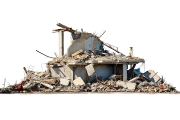 Fotobehang Wrecked Building Panorama with Concrete Debris and Huge Beam © Tony A