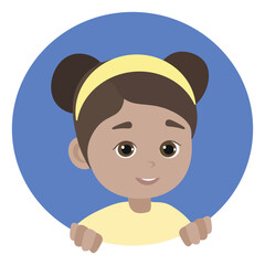 Girl avatar. Girl is looking from the window, circle. Vector flat illustration. Cartoon people design. Suitable for animation, using in web, apps, books, education 