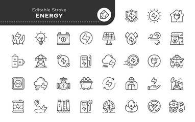 Energy and power. Line icon set. Web icons in linear style for mobile application and web site. Outline pictogram.