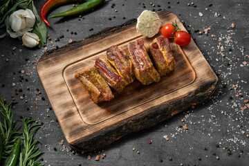 Pork ribs with a marinade of herbs and paprika.