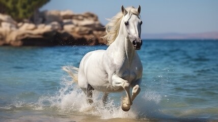 Obraz na płótnie Canvas Arabic horse running syria sea animal style picture Ai generated art