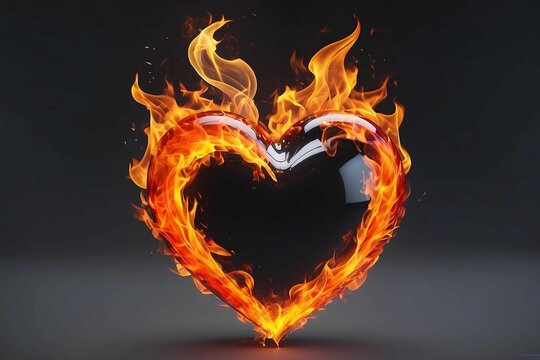 AI generated illustration of a red heart in flames