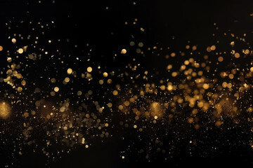 Abstract gold shiny Christmas background with bokeh. Holiday bright golden dust. Blurred backdrop...